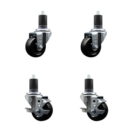 Service Caster 3'' Soft Rubber Wheel Swivel 1-5/8'' Expanding Stem Caster Set 2 Brakes, 4PK SCC-EX20S314-SRS-2-TLB-2-158